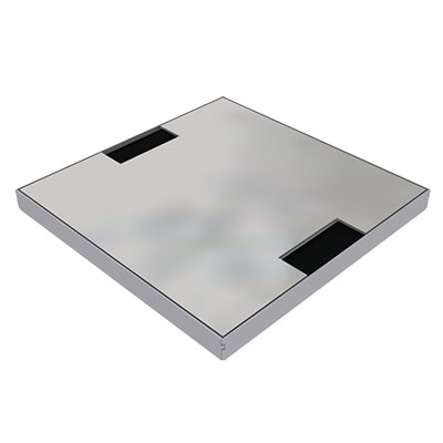 Produktbild DBK 260 002  -  Doppelboden-Auslass DBK 260 inkl. belegtem Deckel aus Chromstahl, geschliffen, und 2 Bürstenauslässen